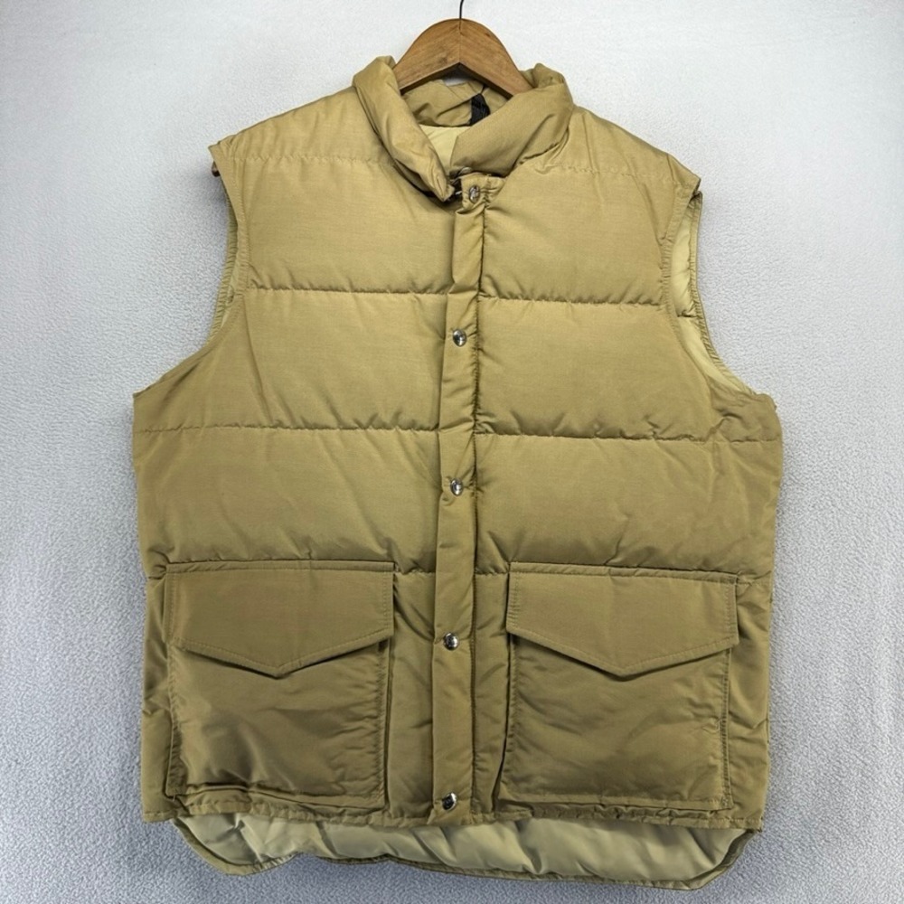Woolrich Puffer Vest Mens Large Tan Vintage Down Filled Cotton Nylon Deadstock